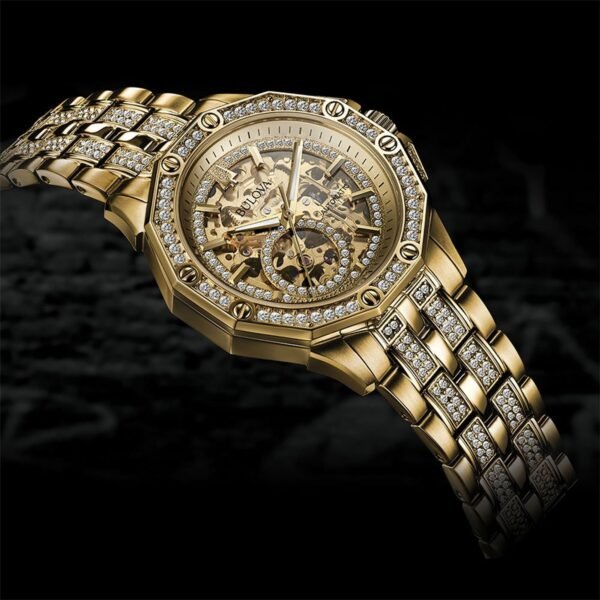 M138538_10 Bulova Octava 42mm Yellow Gold Plated Crystal Automatic Men’s Watch