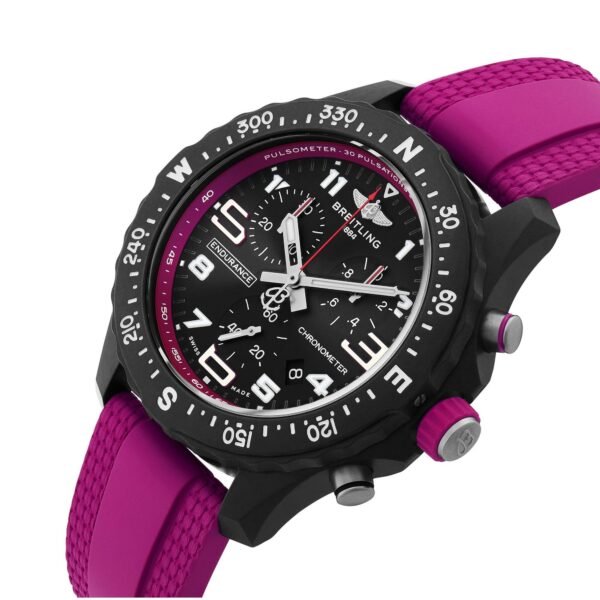 M144496_1 Breitling Endurance Pro 38mm Chronograph Purple Rubber Strap Ladies Watch